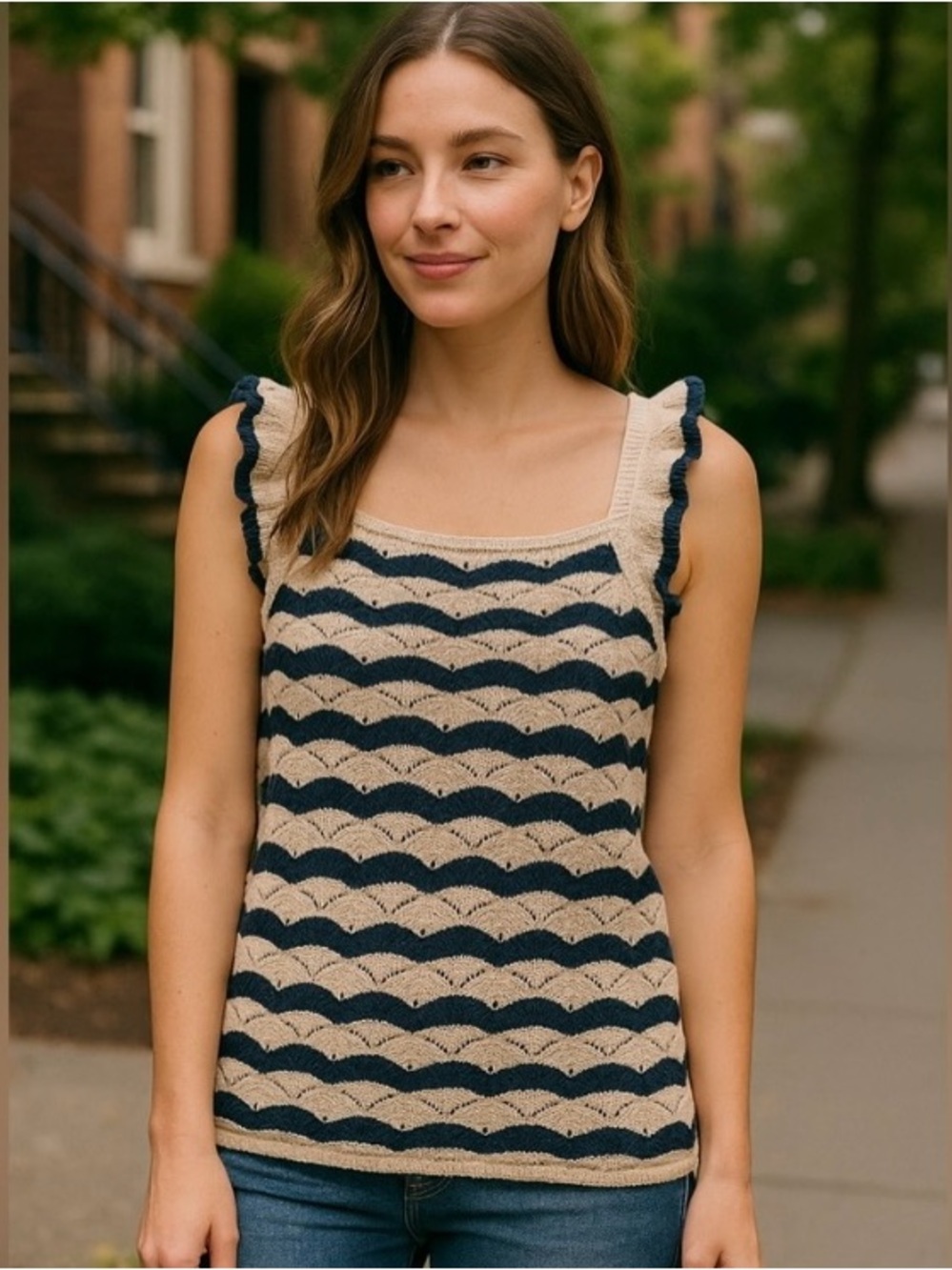 Heartloom Piper Tank Top Revolve Sweater Knit Tank Striped Navy Cream